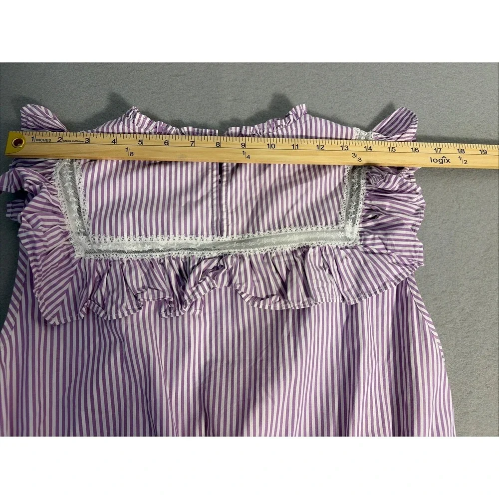 J. Crew Tiered Ruffle Dress Stripe Purple White  Lined Midi Women's Large